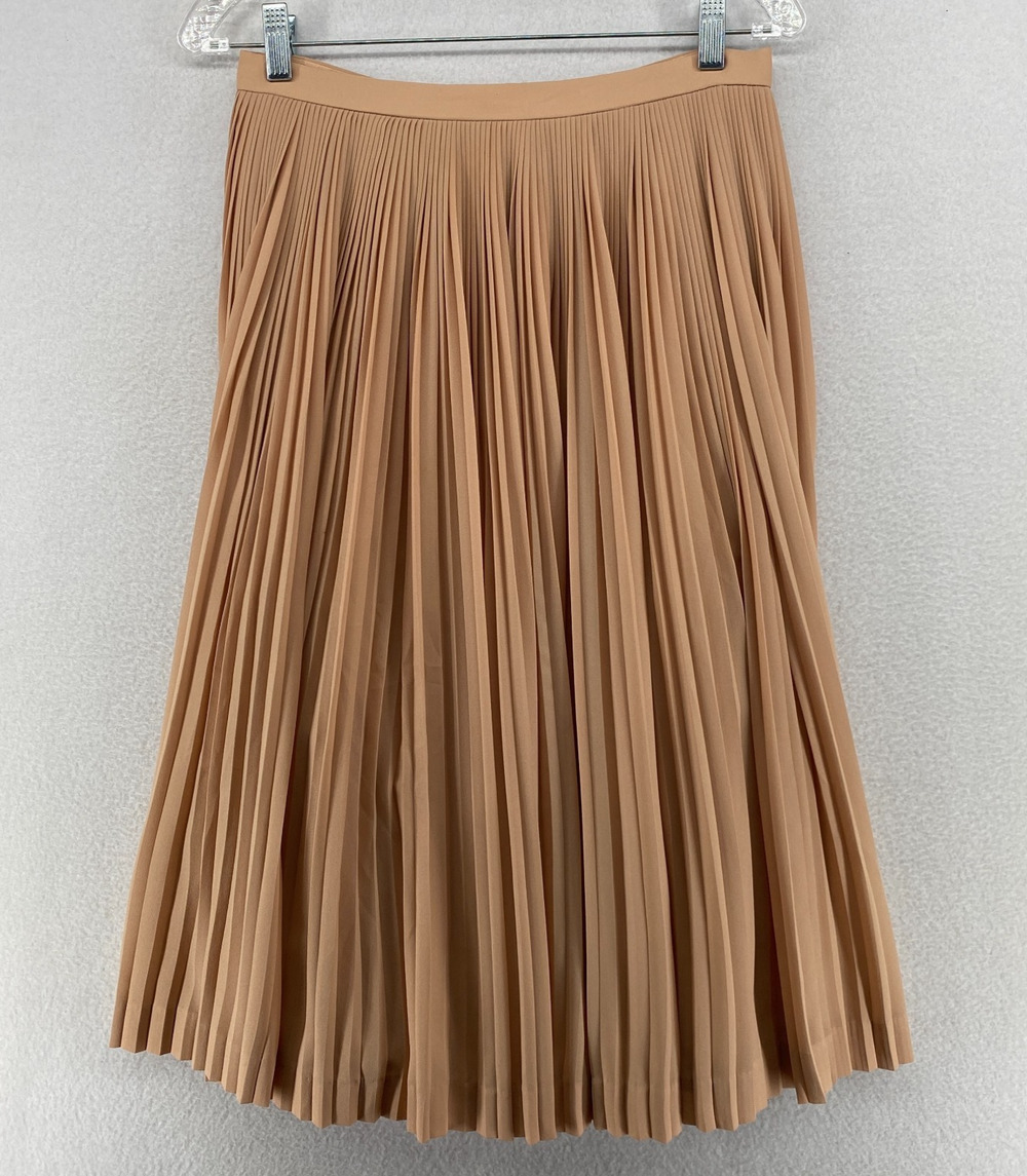 J.CREW Skirt 4 Crepe Accordion Pleated A-Line Midi Back Zip Beige Pink